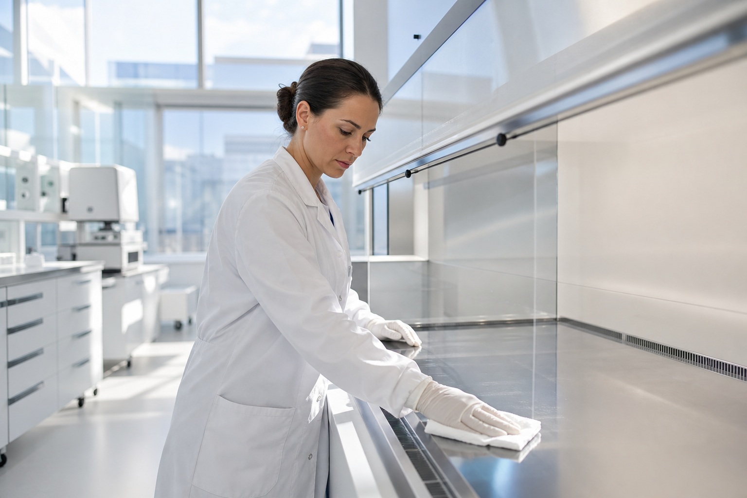 Sterile Bench Cleaning with Operator